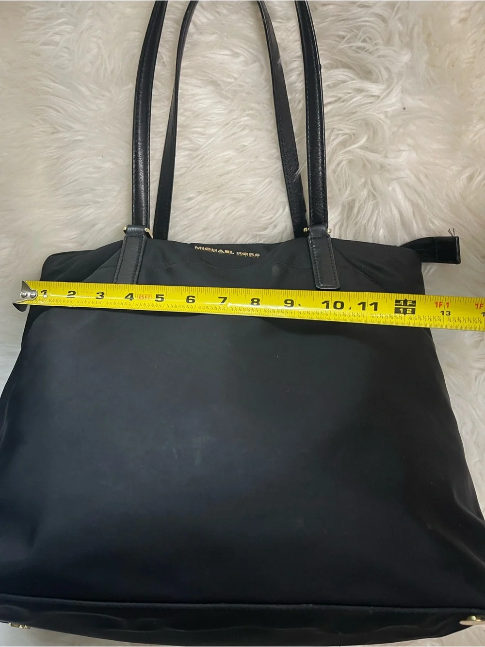 MICHAEL KORS Black Nylon Medium Tote with Gold tone Hardwares .